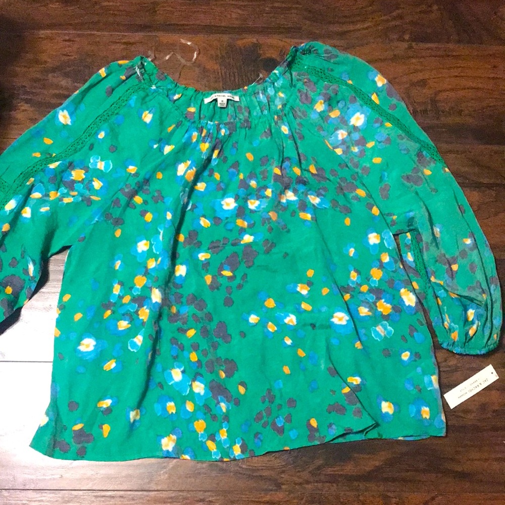 Zac & Rachel Woman Top‎ Green Print Lightweight Crochet Detail Size 1X NWT